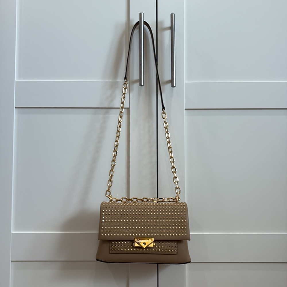 Michael Kors Cece crossbody shoulder bag purse with studs camel color
